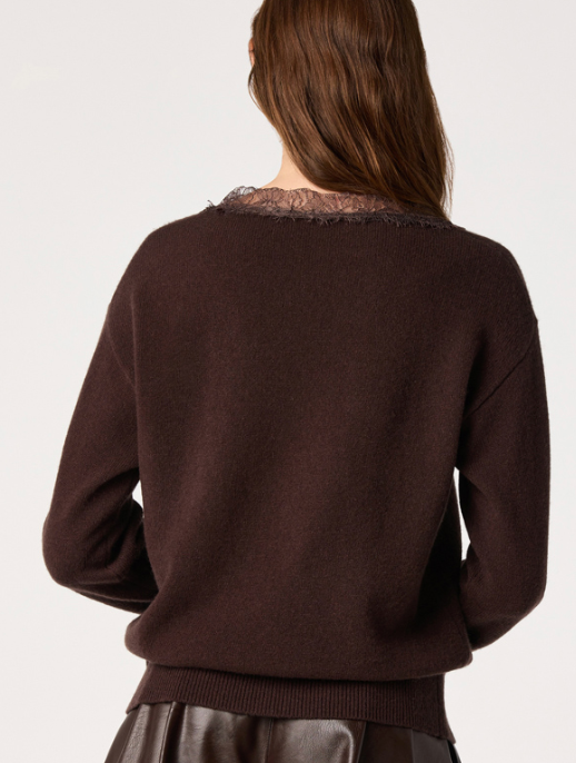 Jadyn Brown Lace Trim Sweater by ASTR
