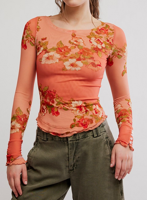 Lily Printed Long Sleeve Top by Free People