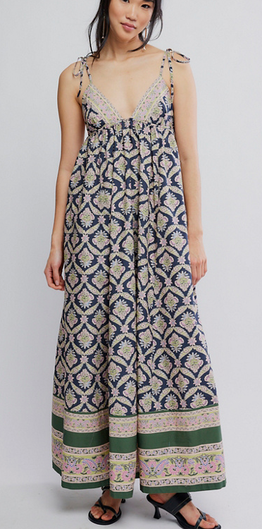 Sorrento Stroll Printed Navy Maxi Dress by Free People