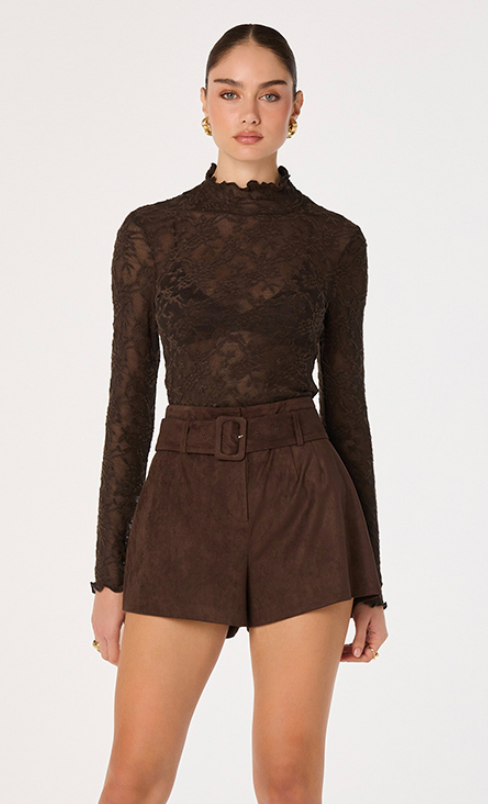 Kyra Brown Lace Mock Neck Top by ASTR