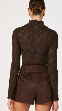 Kyra Brown Lace Mock Neck Top by ASTR