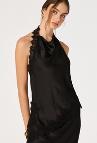 Laura Black Lace Satin Asymmetrical Top by ASTR