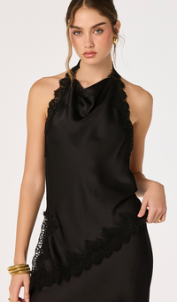 Laura Black Lace Satin Asymmetrical Top by ASTR