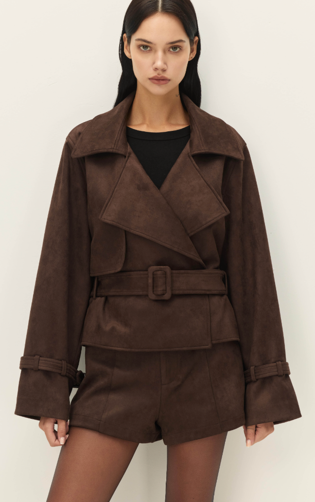 Faux Suede Trench Coat by Elodie