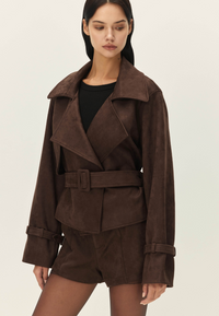 Faux Suede Trench Coat by Elodie