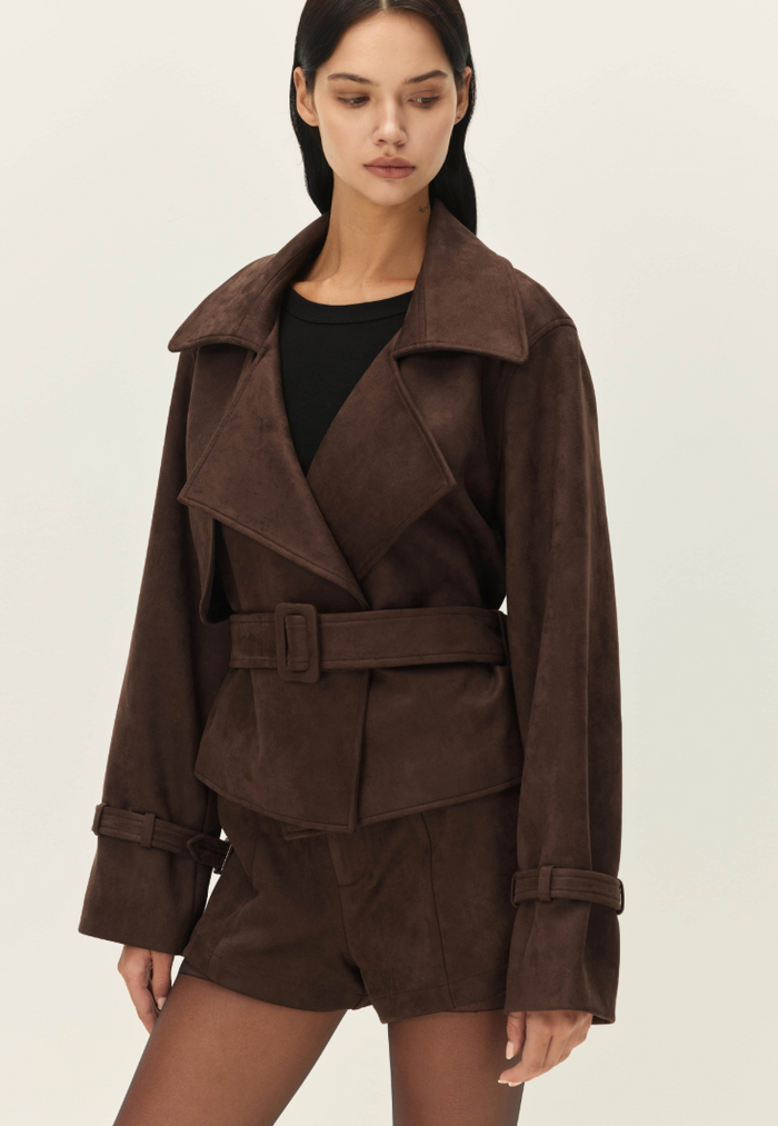 Faux Suede Trench Coat by Elodie