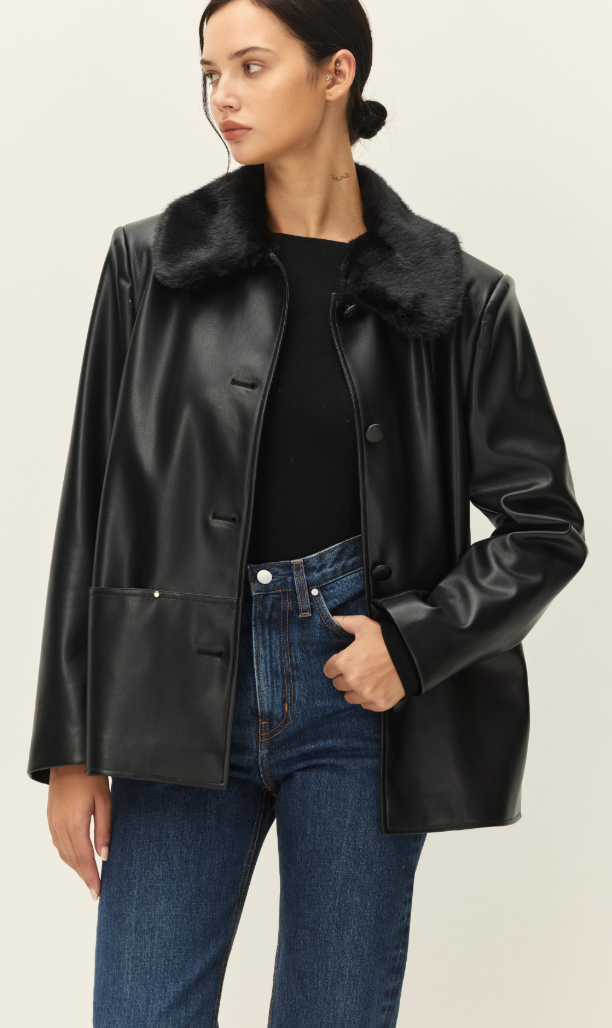 Vegan Leather Jacket with Faux Fur Collar by Elodie