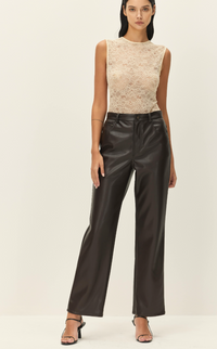 Brown Vegan Leather Pants by Elodie