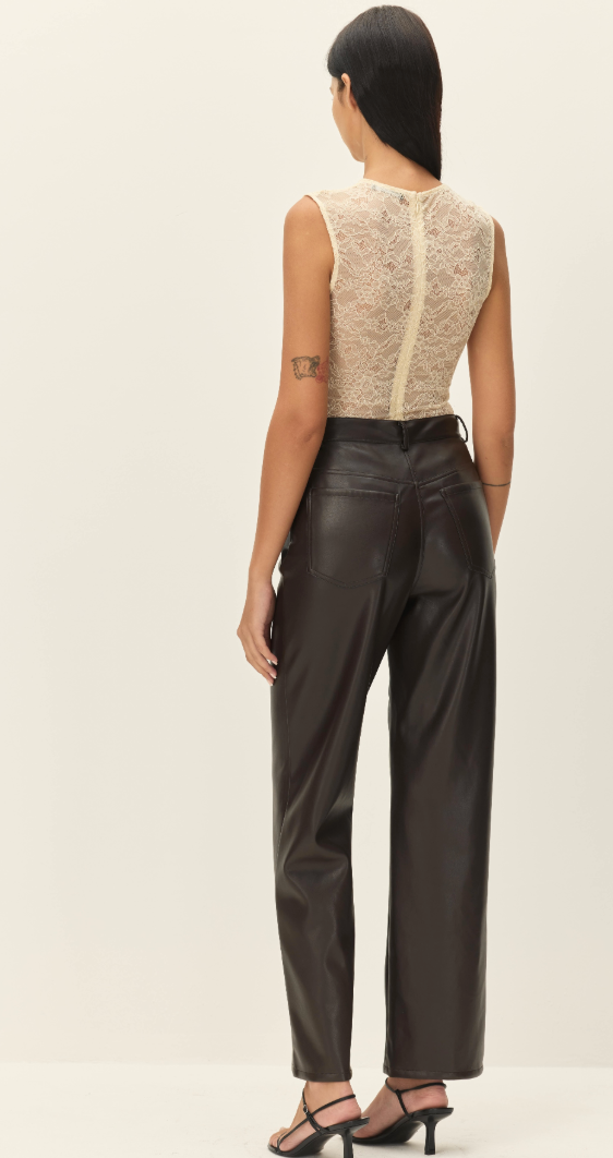 Brown Vegan Leather Pants by Elodie