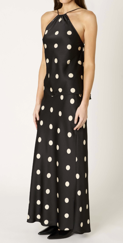 Nathalia Polka dot Satin Maxi Skirt by NIA