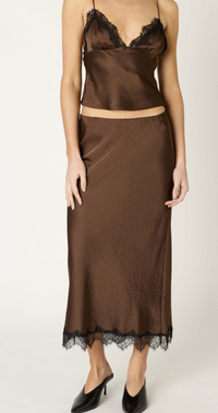 Brown Lace Midi Skirt by NIA