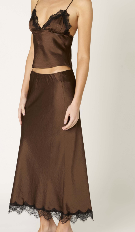 Brown Lace Midi Skirt by NIA