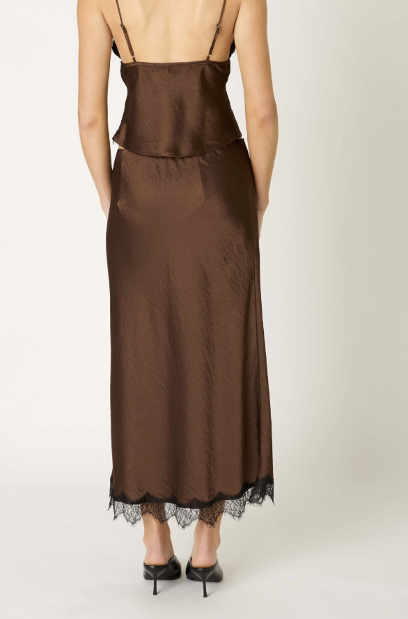 Brown Lace Midi Skirt by NIA
