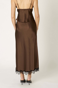 Brown Lace Midi Skirt by NIA