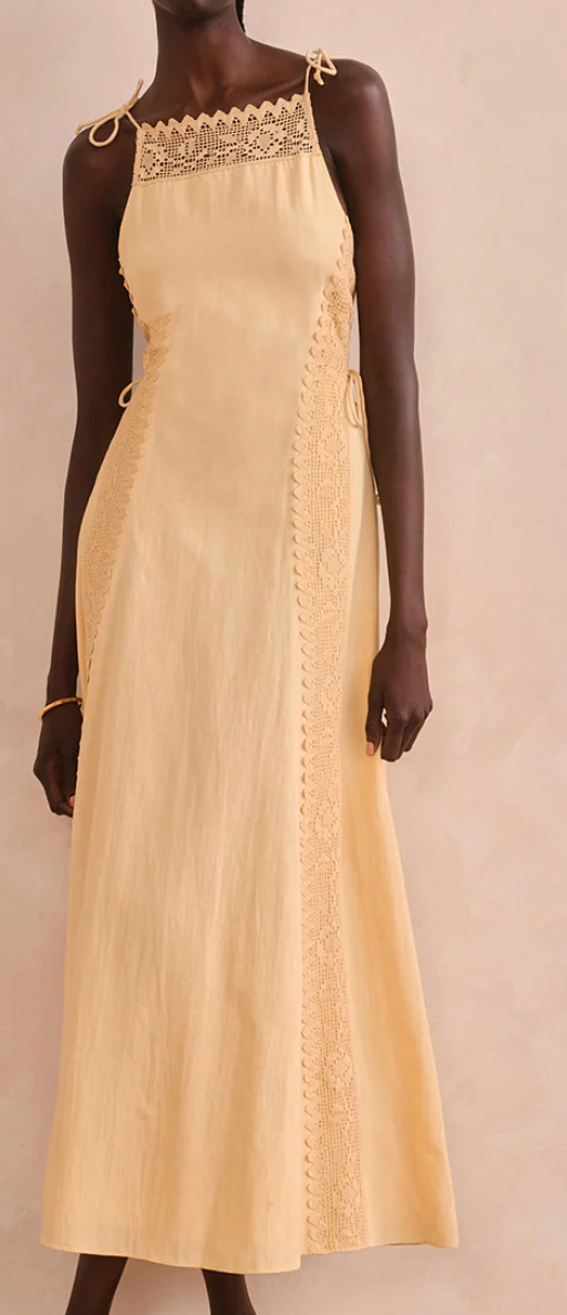 Yellow Lace Linen Maxi Dress by Saylor