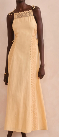 Yellow Lace Linen Maxi Dress by Saylor