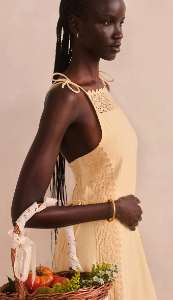 Yellow Lace Linen Maxi Dress by Saylor