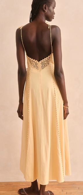 Yellow Lace Linen Maxi Dress by Saylor