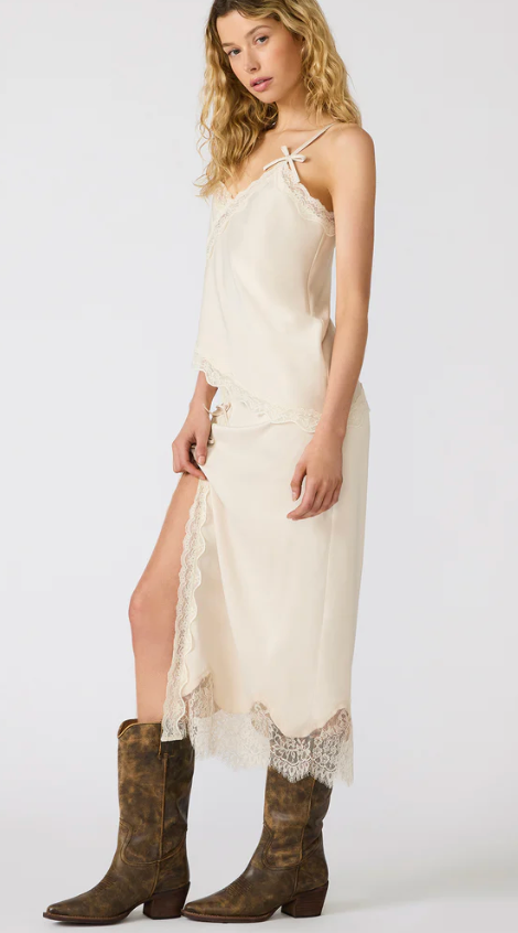 Ivory Silky Lace Maxi Skirt by Steve Madden