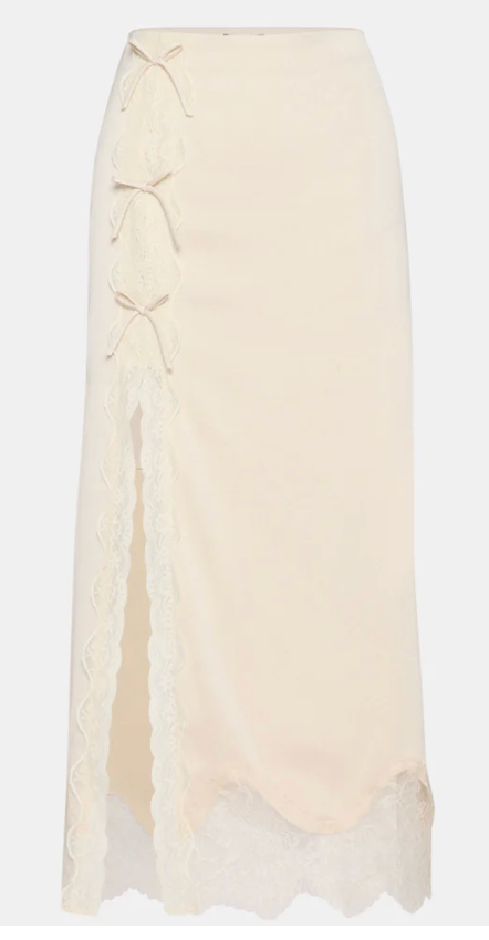 Ivory Silky Lace Maxi Skirt by Steve Madden