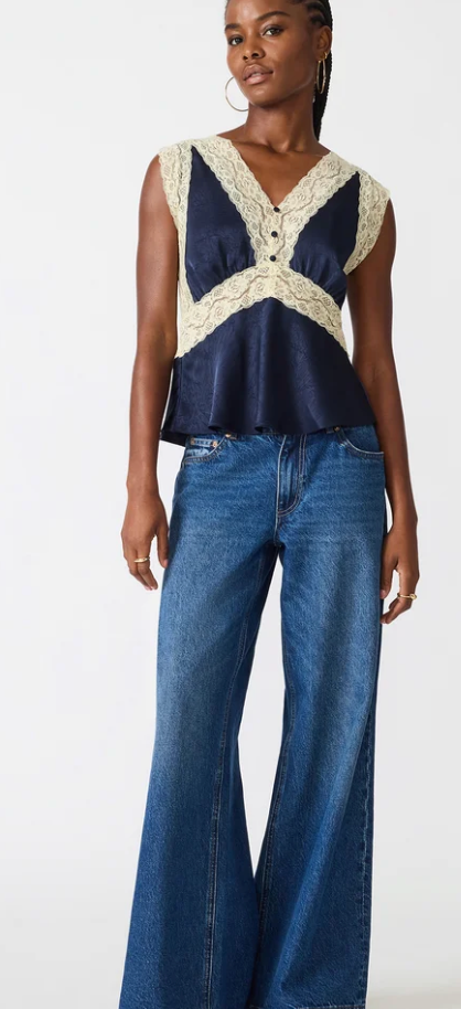 Navy Satin Lace Top by Steve Madden