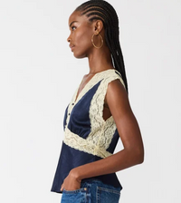 Navy Satin Lace Top by Steve Madden