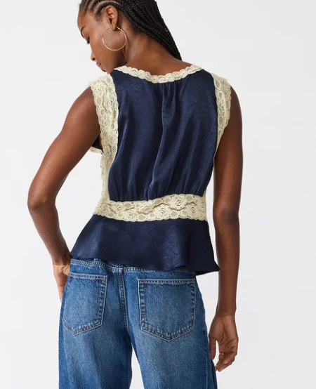 Navy Satin Lace Top by Steve Madden