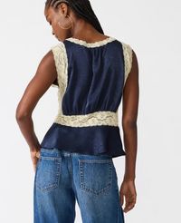 Navy Satin Lace Top by Steve Madden