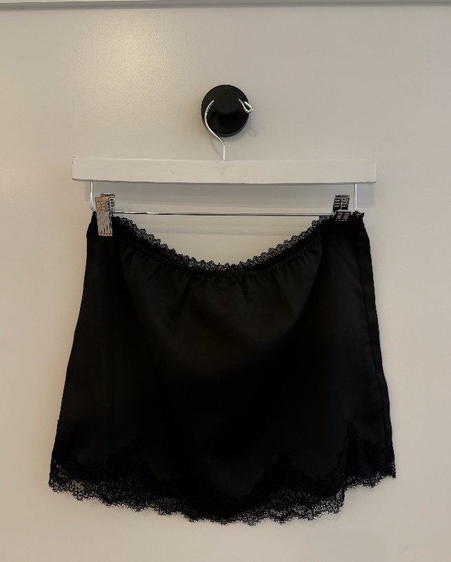Black Satin Lace Cindi Skirt by Steve Madden
