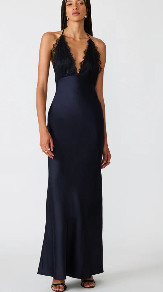Navy Satin Maxi Dress by Steve Madden