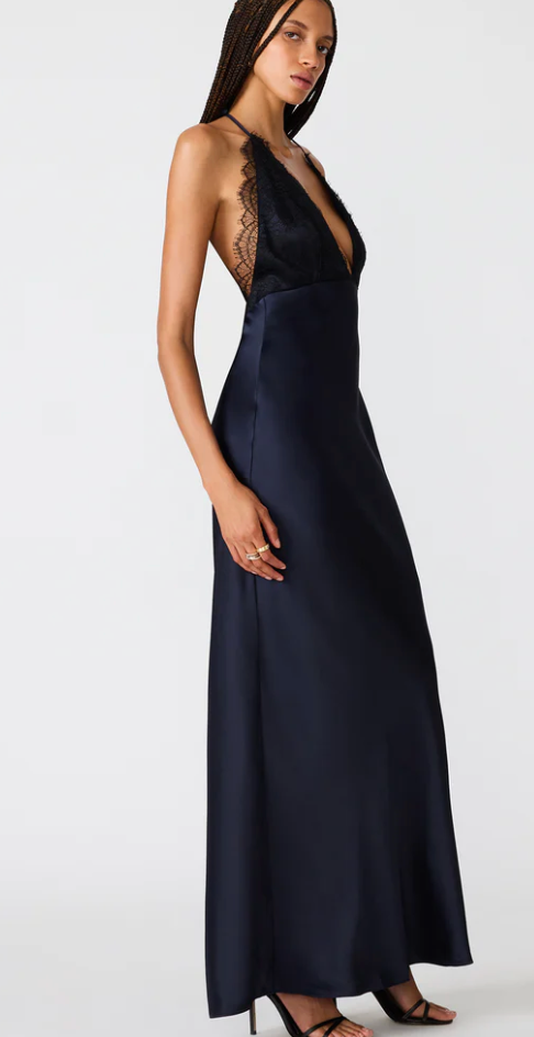 Navy Satin Maxi Dress by Steve Madden