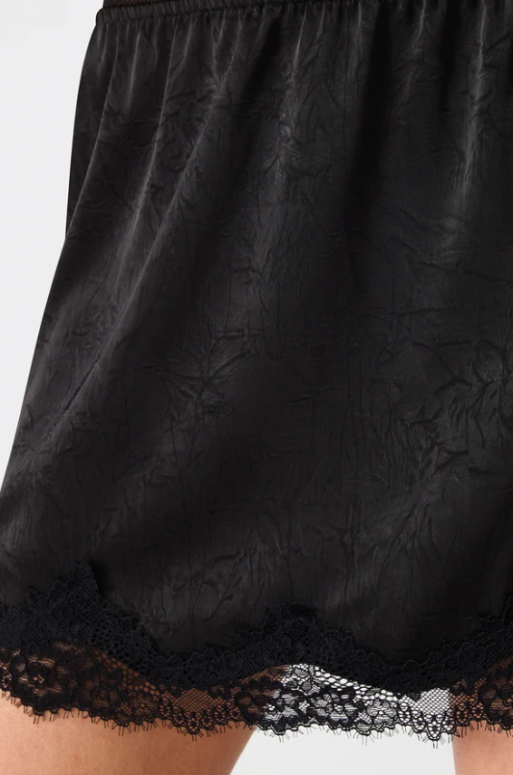 Black Satin Lace Cindi Skirt by Steve Madden