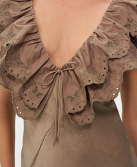 Luna Eyelet Brown Satin Mini Dress by For Love and Lemons