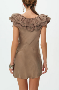 Luna Eyelet Brown Satin Mini Dress by For Love and Lemons