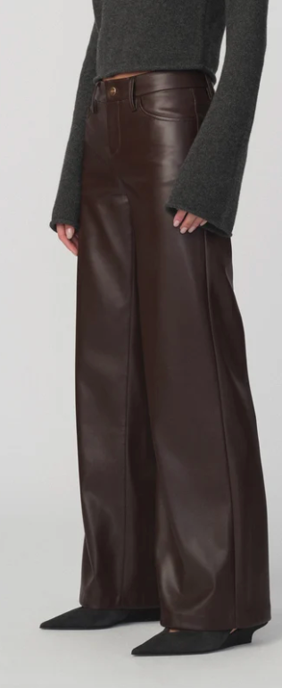 Brown Vegan Leather Low Rise Wide Leg Jeans by Joe's Jeans