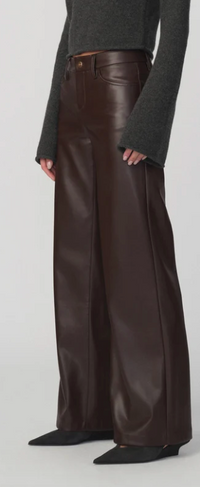 Brown Vegan Leather Low Rise Wide Leg Jeans by Joe's Jeans