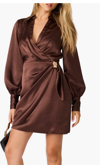 Ailani Brown Satin Mini Dress by Steve Madden