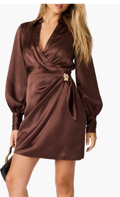 Ailani Brown Satin Mini Dress by Steve Madden