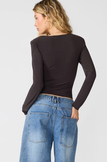 Seline Long Sleeve Top in Brown by Steve Madden