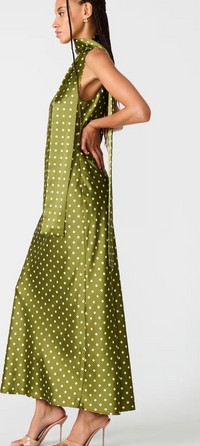 Jaiden Green Polka Dot Satin Maxi Dress by Steve Madden