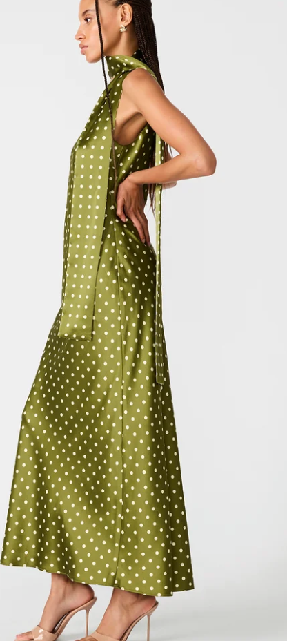 Jaiden Green Polka Dot Satin Maxi Dress by Steve Madden