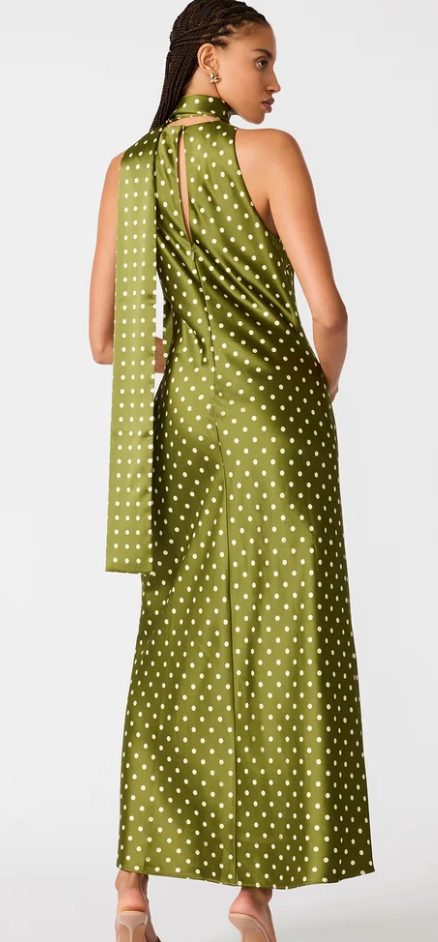 Jaiden Green Polka Dot Satin Maxi Dress by Steve Madden