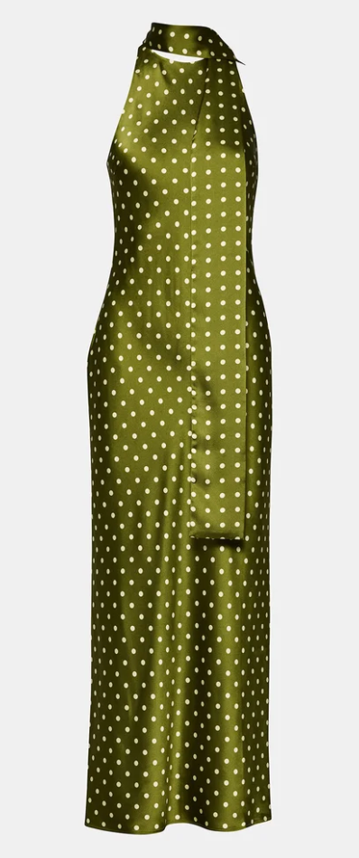 Jaiden Green Polka Dot Satin Maxi Dress by Steve Madden