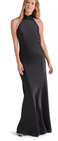 Lara Maxi Satin Dress in Black by Steve Madden