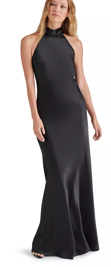 Lara Maxi Satin Dress in Black by Steve Madden