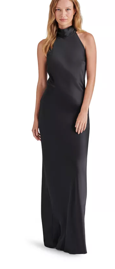 Lara Maxi Satin Dress in Black by Steve Madden