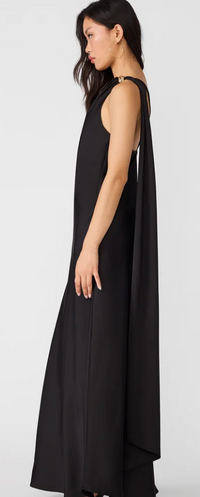Aurorah One Shoulder Satin Maxi Dress by Steve Madden (available in Brown or Black)