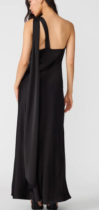 Aurorah One Shoulder Satin Maxi Dress by Steve Madden (available in Brown or Black)
