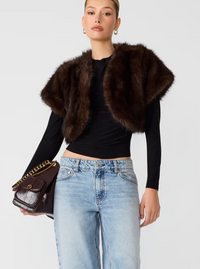 Jalen Faux Fur Bolero in Brown by Steve Madden