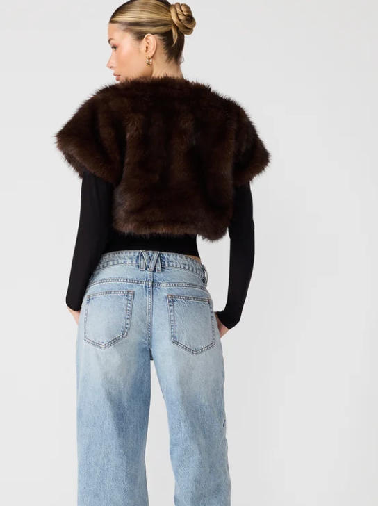 Jalen Faux Fur Bolero in Brown by Steve Madden
